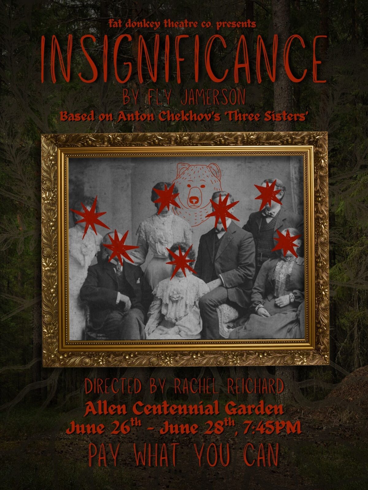 Poster for play INSIGNIFIGANCE 6/26-6/28 at Allen Centennial Garden